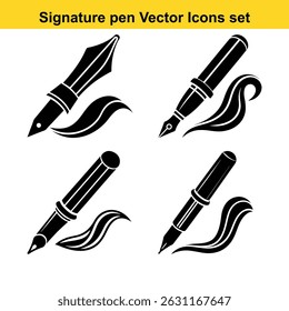Modern Signature Icon with Fountain Pen, Sleek Fountain Pen Signature Symbol.
