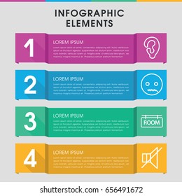 Modern silence infographic template. infographic design with silence icons includes ear, no sound, room tag. can be used for presentation, diagram, annual report, web design.