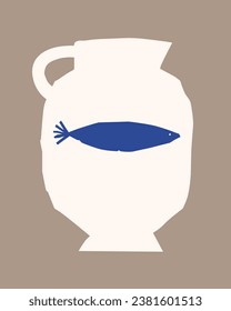 modern silhouette of blue fish in vase