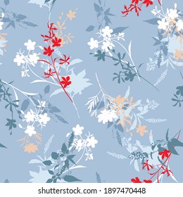 Modern Silhouette branches floral seamless pattern vector EPS10 ,Design for fashion , fabric, textile, wallpaper, cover, web , wrapping and all prints on light blue background
