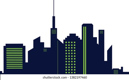 Modern silhouette city building, with green and dark blue accent