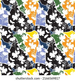 Modern silhouette floral on colourful background seamless pattern vector ,Design for fashion , fabric, textile, wallpaper, cover, web , wrapping and all prints 