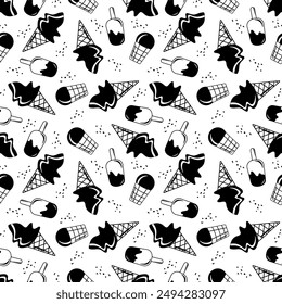  modern silhouette image of a seamless ice cream pattern. Repetitive design for decoration, printing, packaging in the doodle style. vector background in line art style.