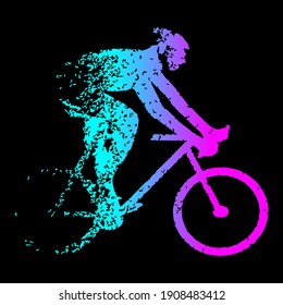 Modern silhouette of a light blue-pink
cyclist on a black background. Road cyclist on his bike, abstract graphic art. 