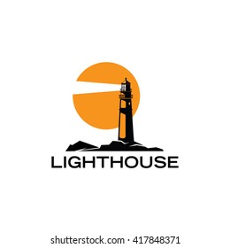 Modern Silhouette Lighthouse icon style vector illustration over white isolated background