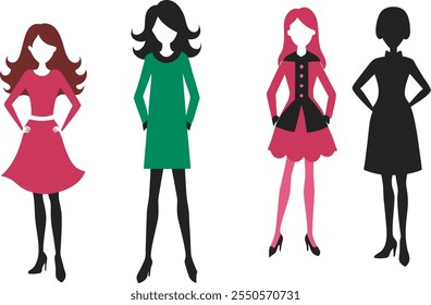 Modern Silhouette Logo of Woman in Cyan Dress