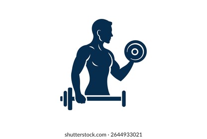 Modern Silhouette of a man lifting weights a strong Logo template