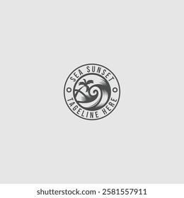Modern silhouette SEA SUNSET ocean logo design