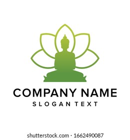 Modern silhoutte buddha with line leaves logo design vector