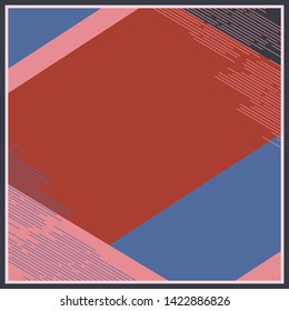 Modern silk scarf pattern with geometric lines on red background