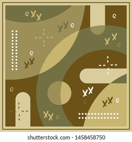 Modern silk scarf pattern with memphis design background