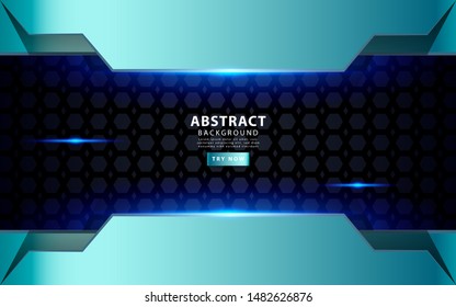 modern silver blue overlay layers background. Realistic light effect on textured black Pentagon background.