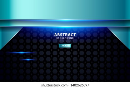 modern silver blue overlay layers background. Realistic light effect on textured black Pentagon background.
