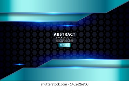 modern silver blue overlay layers background. Realistic light effect on textured black Pentagon background.