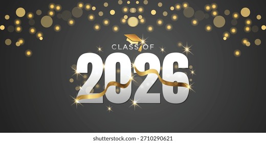 Modern silver Class of 2026 graduation banner featuring glowing sparkles and refined celebratory aesthetics