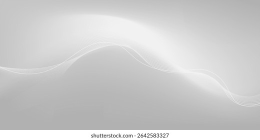 Modern silver foil background with flowing wavy lines. Digital future technology concept. Vector illustration.