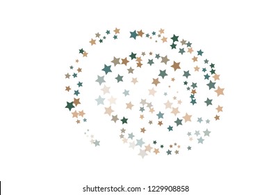Modern silver glitter swirl stars vector template for birthday party, wedding invitation card, flyer, voucher, holiday banner. Silver sparkle stars confetti glitter on white.