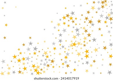 Modern silver and gold starburst vector texture. Many stardust spangles xmas decoration particles. Celebration star burst pattern. Spangle symbols banner decor.