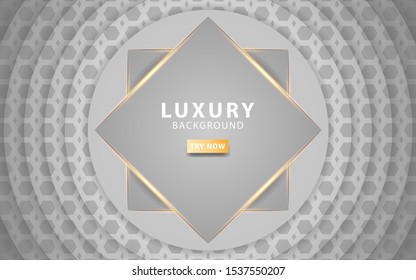 modern silver grey abstract background with golden line. Realistic light effect on textured grey Pentagon background. digital template, vector illustration.