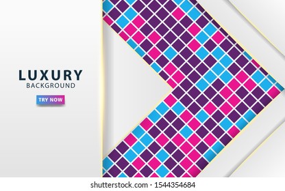 modern silver grey abstract background with golden line. Realistic light effect on textured purple and pink square background. digital template, vector illustration.