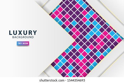 modern silver grey abstract background with golden line. Realistic light effect on textured purple and pink square background. digital template, vector illustration.