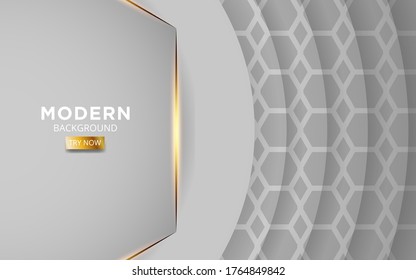 modern silver grey abstract background with golden line. Realistic light effect on textured grey Pentagon background