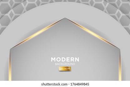 modern silver grey abstract background with golden line. Realistic light effect on textured grey Pentagon background