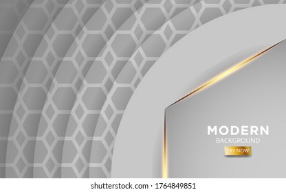modern silver grey abstract background with golden line. Realistic light effect on textured grey Pentagon background