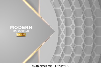 modern silver grey abstract background with golden line. Realistic light effect on textured grey Pentagon background