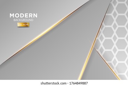 fondo abstracto moderno gris plateado con línea dorada. Efecto de la luz realista sobre el fondo gris texturado del Pentágono