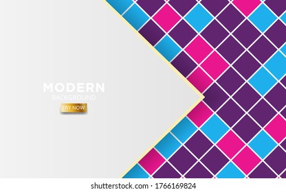 modern silver grey abstract background banner with golden line. Realistic light effect on textured purple and pink square background. digital template, vector illustration.