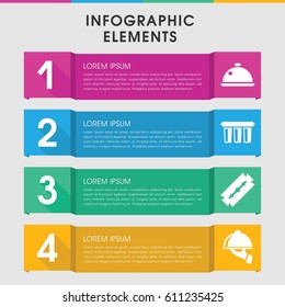 Modern silver infographic template. infographic design with silver icons includes razor, dish, dish serving. can be used for presentation, diagram, annual report, web design. 
