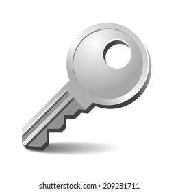 Modern Silver Key from Door Isolated on White Background