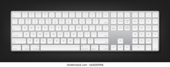 Modern silver keyboard isolated on black. Minimalistic keyboard with black buttons. Vector illustration