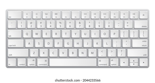 Modern silver keyboard  with white buttons isolated on white background. Vector illustration.