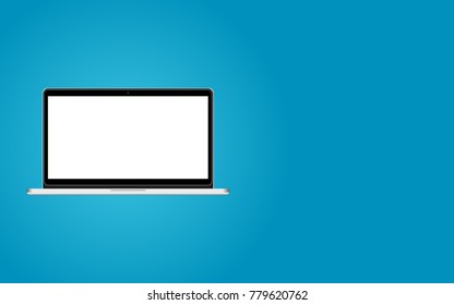 Modern Silver laptop, notebook or ultrabook front view isolated with blank screen and blue background Copy space for advertising and website. Vector illustration.