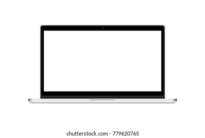 Modern Silver laptop, notebook or ultrabook front view isolated with blank screen and white background for advertising and website. Vector illustration.