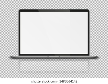 Modern silver laptop with reflections and shadows isolated on transparent background. Vector illustration.