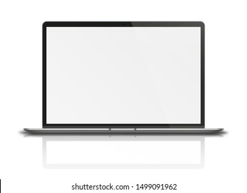 Modern silver laptop with reflections and shadows isolated on white background. Vector illustration.