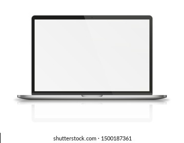 Modern silver laptop with reflections and shadows isolated on white background. Vector illustration.