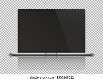 Modern silver laptop with reflections and shadows isolated on transparent background. Vector illustration.