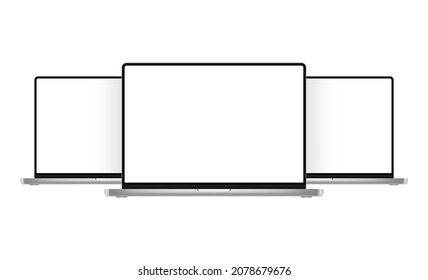 Modern Silver Laptops Mockups, Isolated on White Background. Vector Illustration