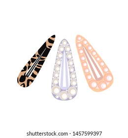 Modern silver and peach pearl barrette and hairpin witn animal print on the white background vector illustration