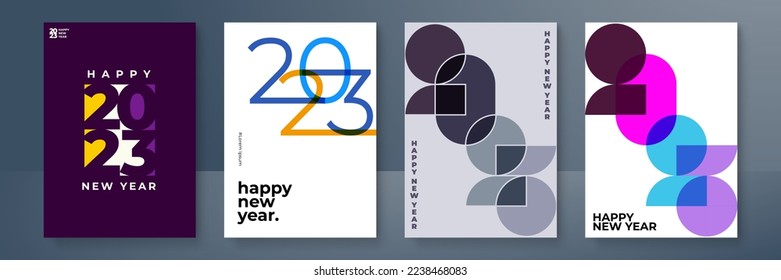 Plantilla moderna de diseño 2023 para la cubierta de Año Nuevo con decoración de elementos geométricos abstractos