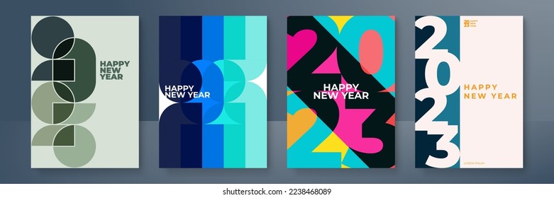 Modern simple 2023 New Year Cover design template with abstract geometric element decoration