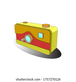 Modern simple 3D photography sign. Figure in white, gray and yellow colors. Trendy symbol for website design. Camera vector isolated. Instant Photo internet concept.