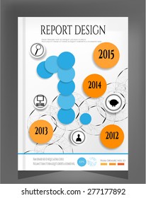 Modern, simple, abstract book, brochure, report, flyer, template design with black, round shapes, black icons, blue number one, text