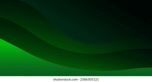 Modern Simple Abstract Dark Background with Green Color Wavy Design. Eps 10 Vector Template.