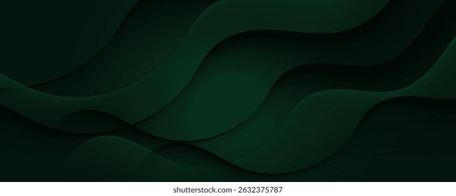 Modern Simple Abstract Dark Background with Green Color Wavy Design. Eps10 Vector Template