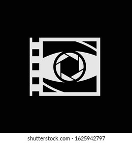 Modern and simple abstract eye with camera lens and roll film vector logo template